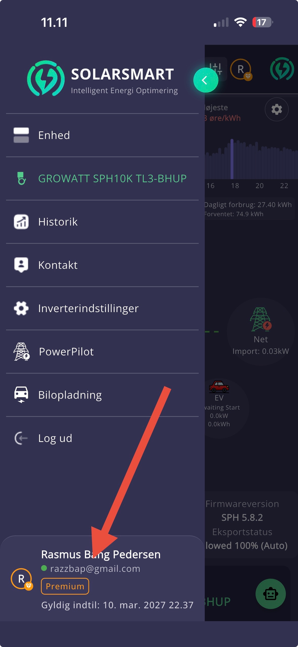 Åbn profil i SolarSmart appen